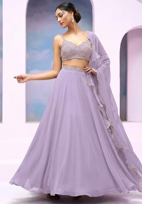 Light Lavender Crepe Handwork Lehenga Set