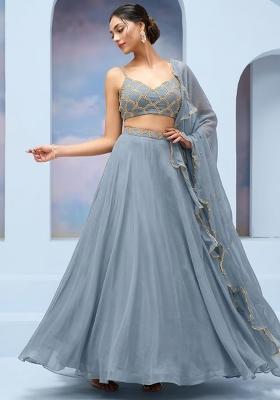 Powder Blue Crepe Handwork Lehenga Set