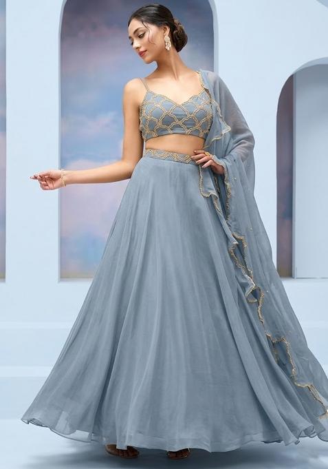 Powder Blue Crepe Handwork Lehenga Set