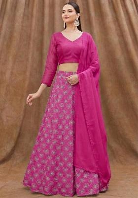 Rani Pink Sequin Silk Lehenga Set