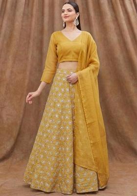 Mustard Sequin Silk Lehenga Set