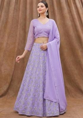 Lavender Sequin Silk Lehenga Set
