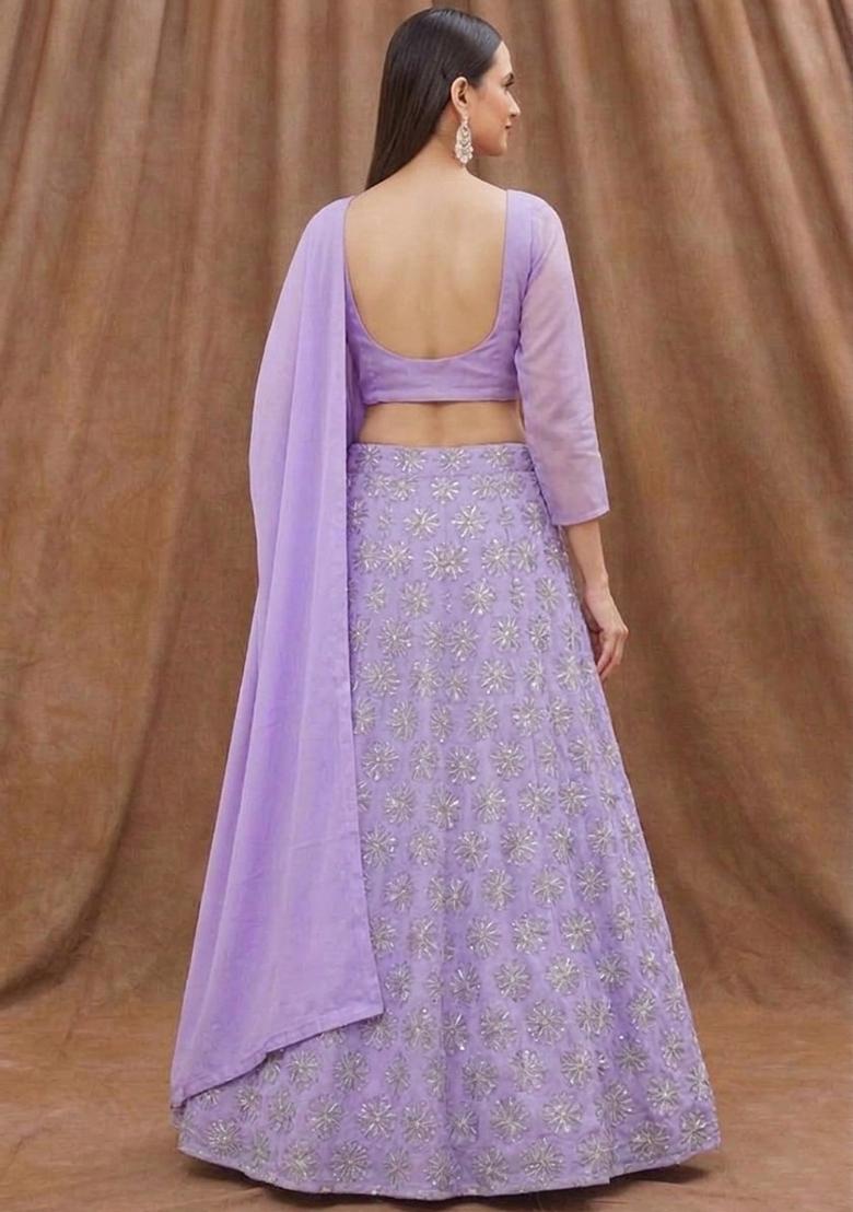 Lavender Sequin Silk Lehenga Set - Indya