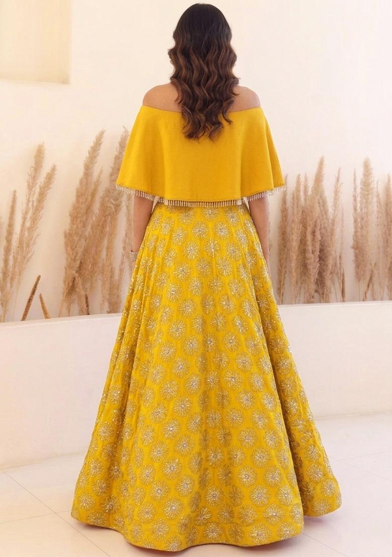 Yellow Sequin Silk Lehenga Set - Indya