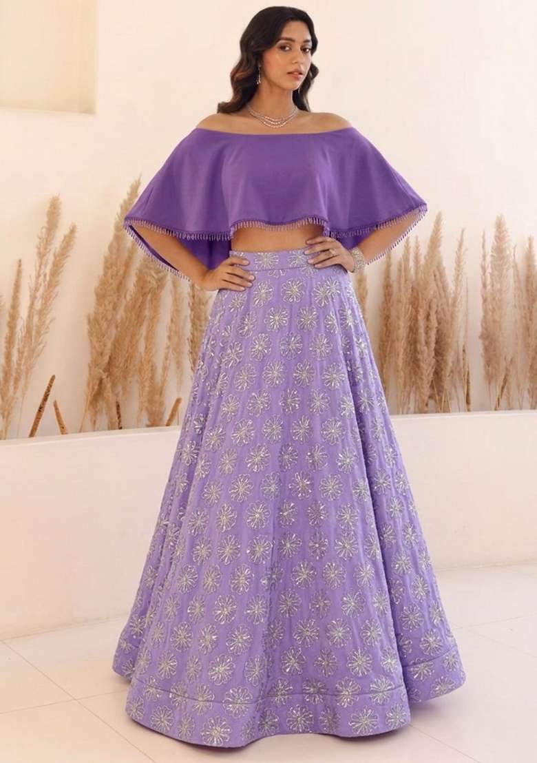 Lavender Sequin Silk Blend Lehenga Set - Indya