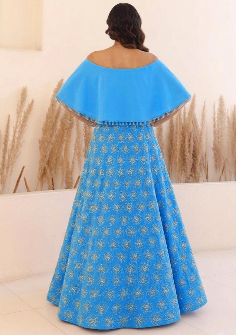 Soft Blue Sequin Silk Lehenga Set - Indya