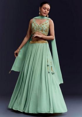 Mint Green Georgette Handwork Lehenga Set