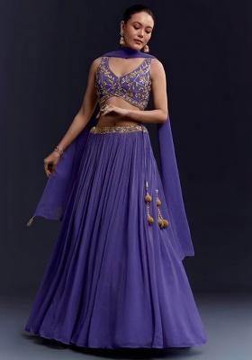 Purple Georgette Handwork Lehenga Set