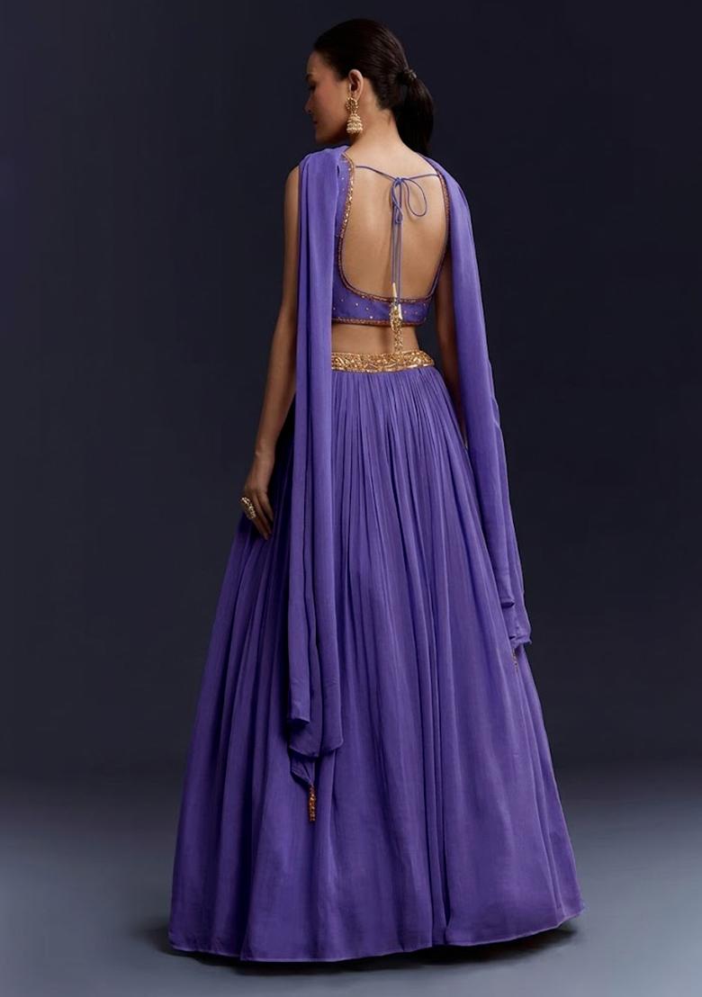 Purple Georgette Handwork Lehenga Set - Indya