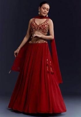 Red Georgette Handwork Lehenga Set