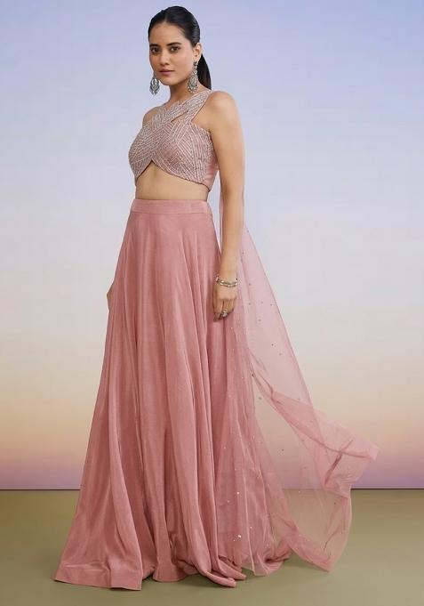 Pastel Pink Crepe Handwork Lehenga Set