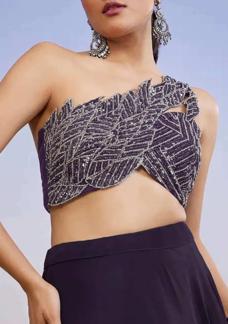 Purple Crepe Handwork Lehenga Set - Indya