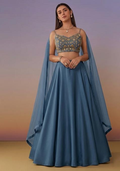 Slate Blue Crepe Handwork Lehenga Set