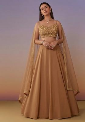 Camel Brown Crepe Handwork Lehenga Set