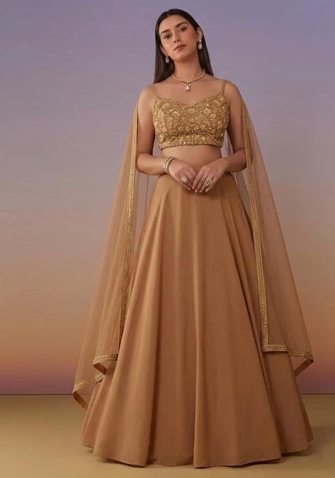 Camel Brown Crepe Handwork Lehenga Set