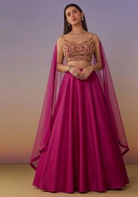 Hot Pink Crepe Handwork Lehenga Set