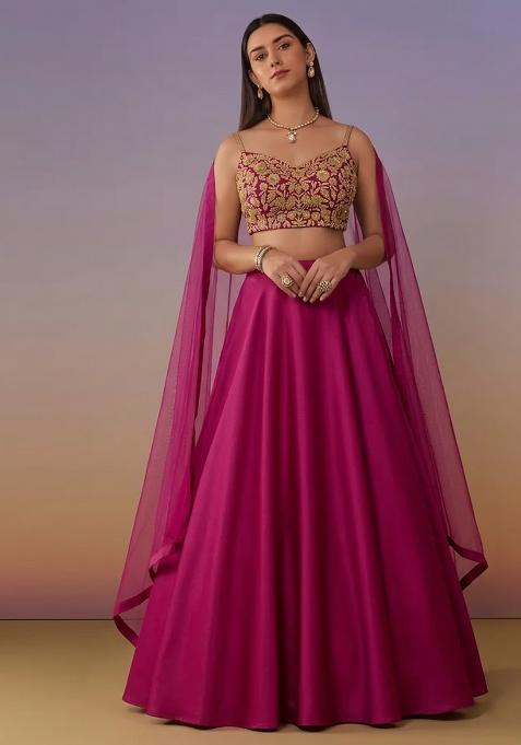 Hot Pink Crepe Handwork Lehenga Set