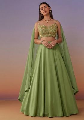 Pistachio Green Crepe Handwork Lehenga Set