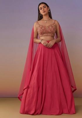 Pink Crepe Handwork Lehenga Set