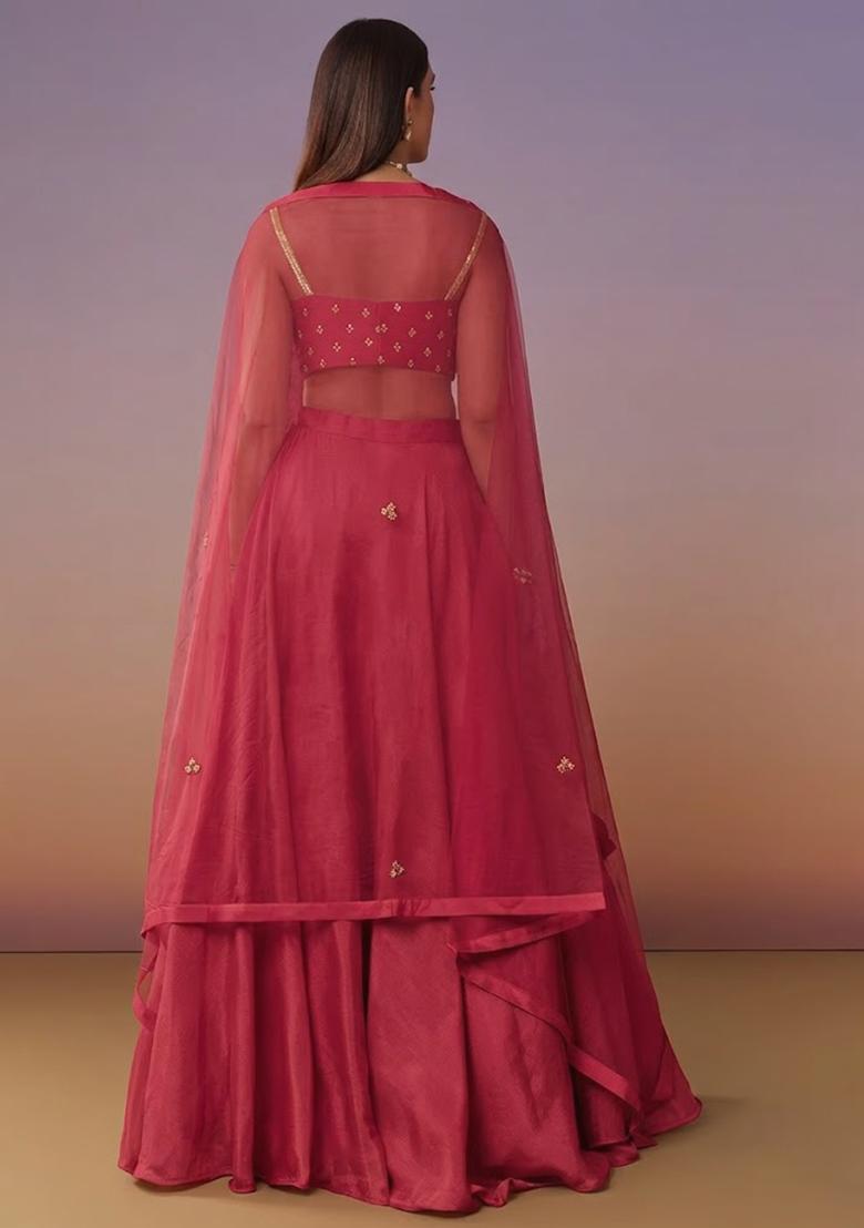 Pink Crepe Handwork Lehenga Set - Indya
