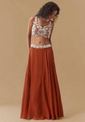 Rust Chinon Handwork Lehenga Set