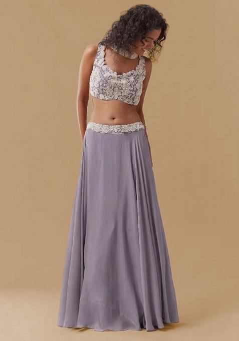 Dusty Lavender Chinon Handwork Lehenga Set