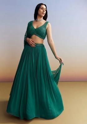 Teal Green Georgette Handwork Lehenga Set