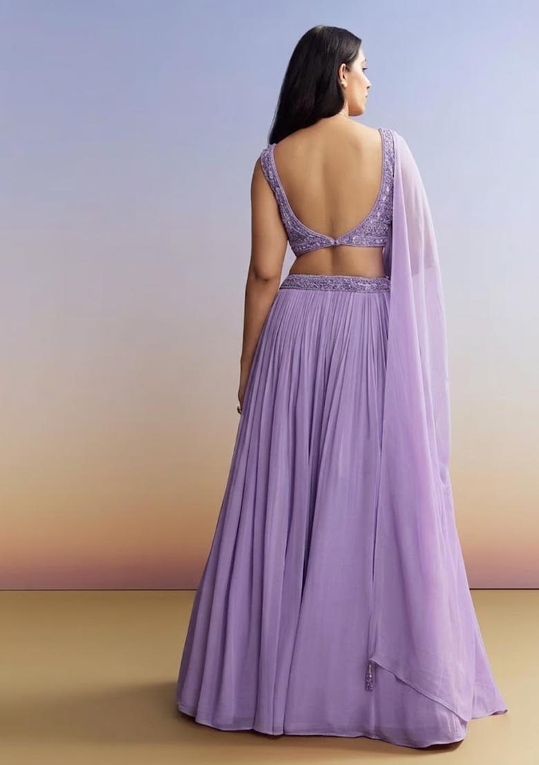 Lavender Georgette Handwork Lehenga Set - Indya