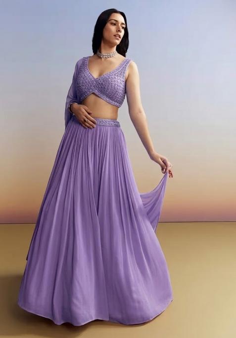 Lavender Georgette Handwork Lehenga Set