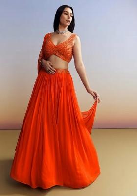 Orange Georgette Handwork Lehenga Set