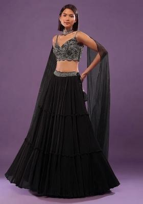 Black Chiffon Handwork Lehenga Set