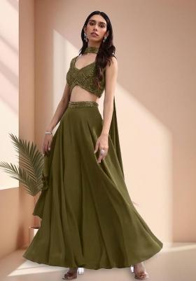 Olive Green Crepe Handwork Lehenga Set