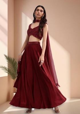 Red Crepe Handwork Lehenga Set