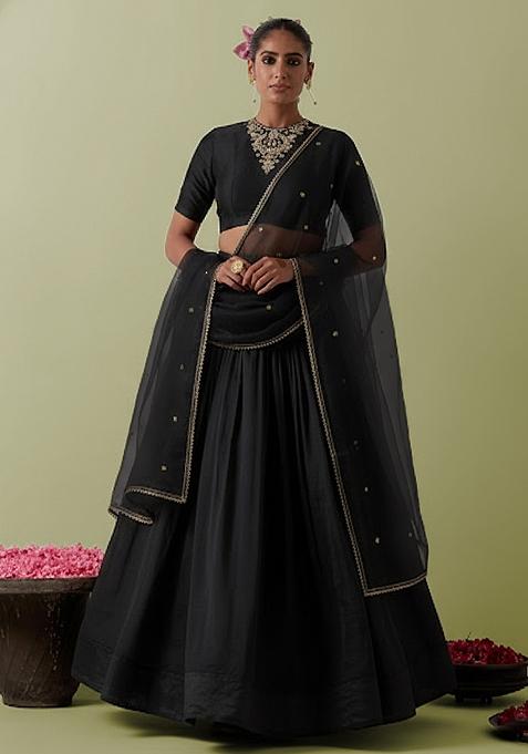 Black Crepe Handwork Lehenga Set