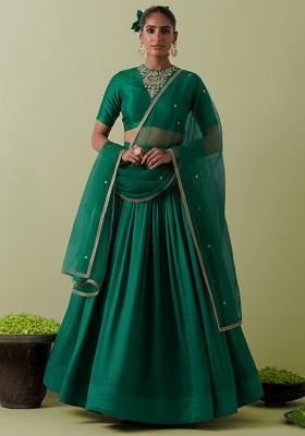 Bottle Green Crepe Handwork Lehenga Set