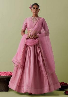 Soft Pink Crepe Handwork Lehenga Set