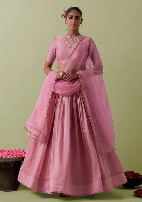 Soft Pink Crepe Handwork Lehenga Set