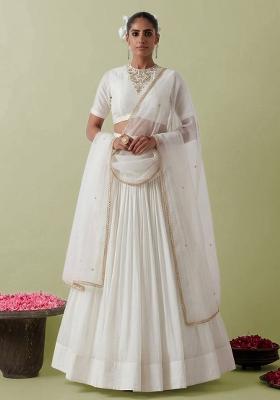White Crepe Handwork Lehenga Set