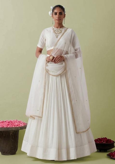 White Crepe Handwork Lehenga Set