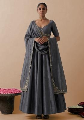 Grey Silk Handwork Lehenga Set