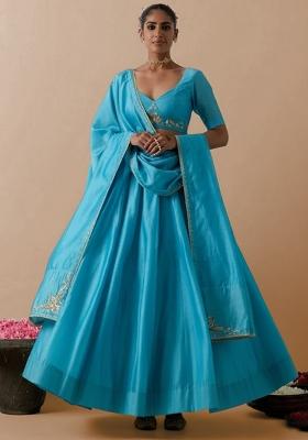 Sky Blue Silk Handwork Lehenga Set