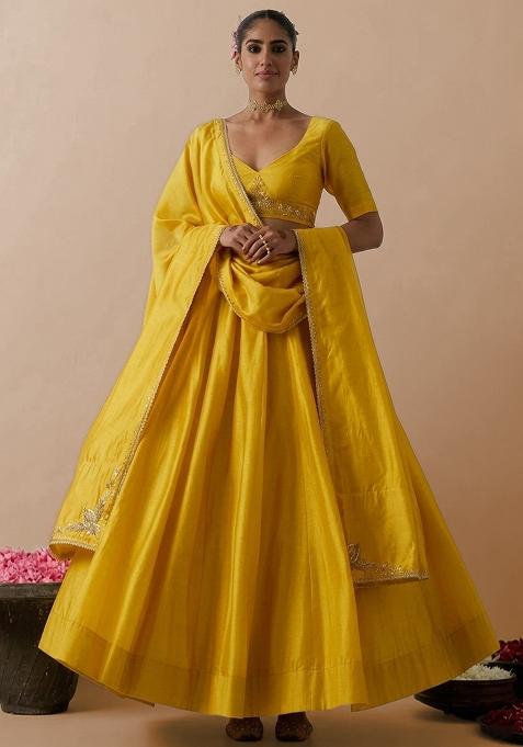 Yellow Silk Handwork Lehenga Set