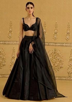 Black Silk Handwork Lehenga Set