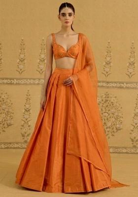 Orange Silk Handwork Lehenga Set
