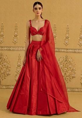 Red Silk Handwork Lehenga Set