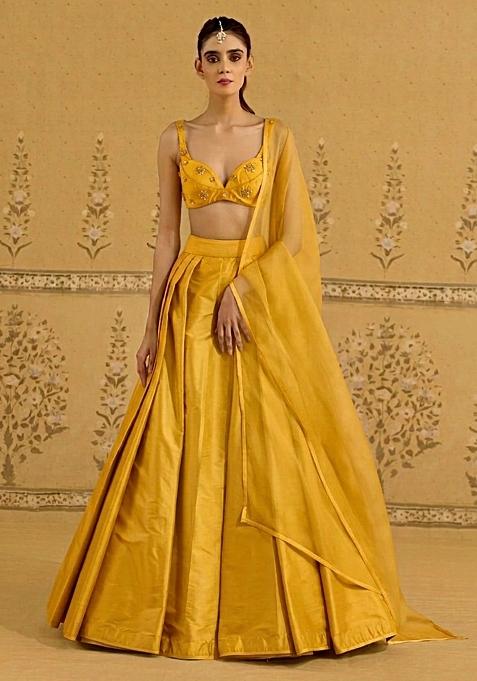 Yellow Silk Handwork Lehenga Set