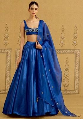 Royal Blue Satin Handwork Lehenga Set