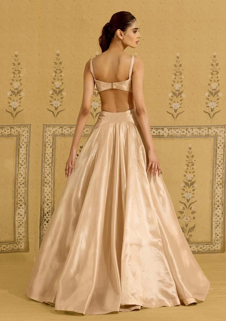 Cream Satin Handwork Lehenga Set - Indya