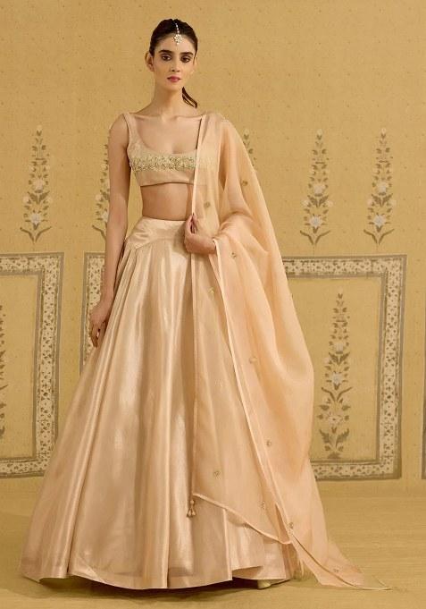 Cream Satin Handwork Lehenga Set