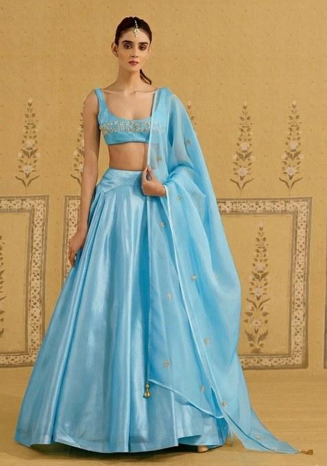 Sky Blue Satin Handwork Lehenga Set